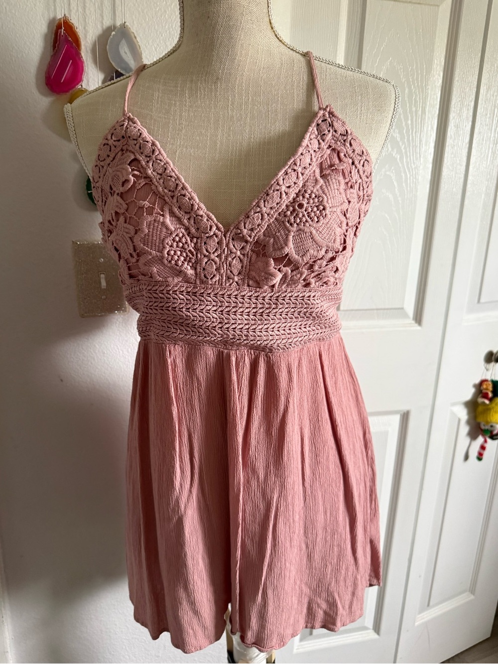 Aeropostale Dusty Pink XL Romper with Lace Top and Tie Back